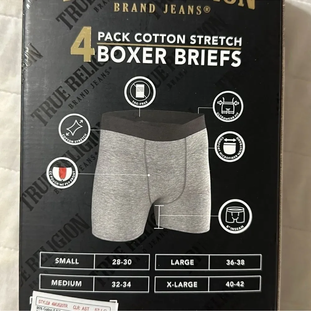True Religion M-L 4 pack Cotton Stretch Boxer Briefs
